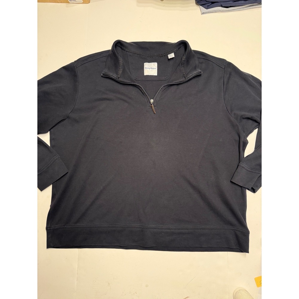 Tommy Bahama Mens 2XLB Black Quarter Zip Pullover‎ Sweatshirt Mock Neck Knit